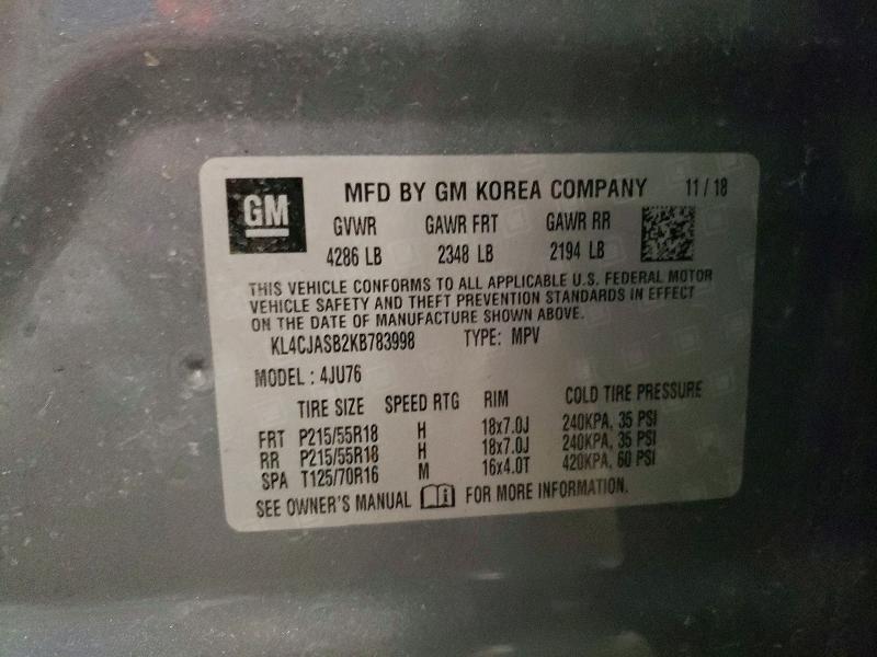 54283336 :رقم المزاد ، KL4CJASB2KB783998 vin ، 2019 Buick Encore مزاد بيع