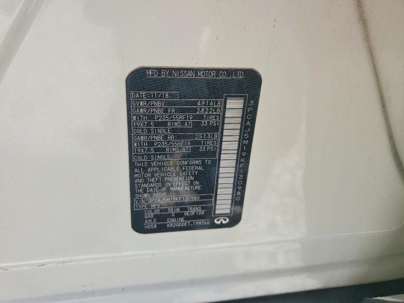 Aukcja sprzedaży 2019 Infiniti Qx50, vin: 3PCAJ5M19KF130980, numer aukcji: 53941076