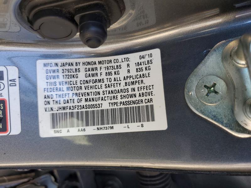 Продаж на аукціоні авто 2010 Honda Civic, vin: JHMFA3F23AS005537, номер лоту: 54524006