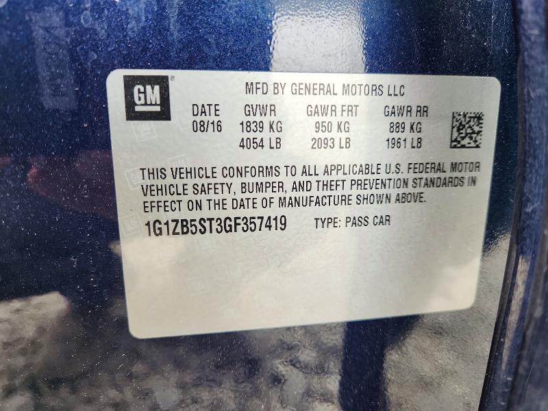 2016 Chevrolet Malibu მანქანა იყიდება აუქციონზე, vin: 1G1ZB5ST3GF357419, აუქციონის ნომერი: 55080016