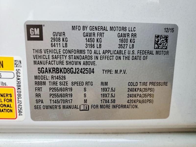 Продажа на аукционе авто 2016 Buick Enclave, vin: 5GAKRBKD8GJ242504, номер лота: 52607526