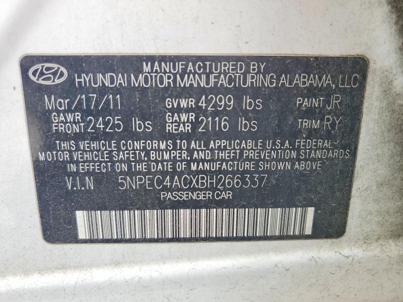52705936 :رقم المزاد ، 5NPEC4ACXBH266337 vin ، 2011 Hyundai Sonata مزاد بيع