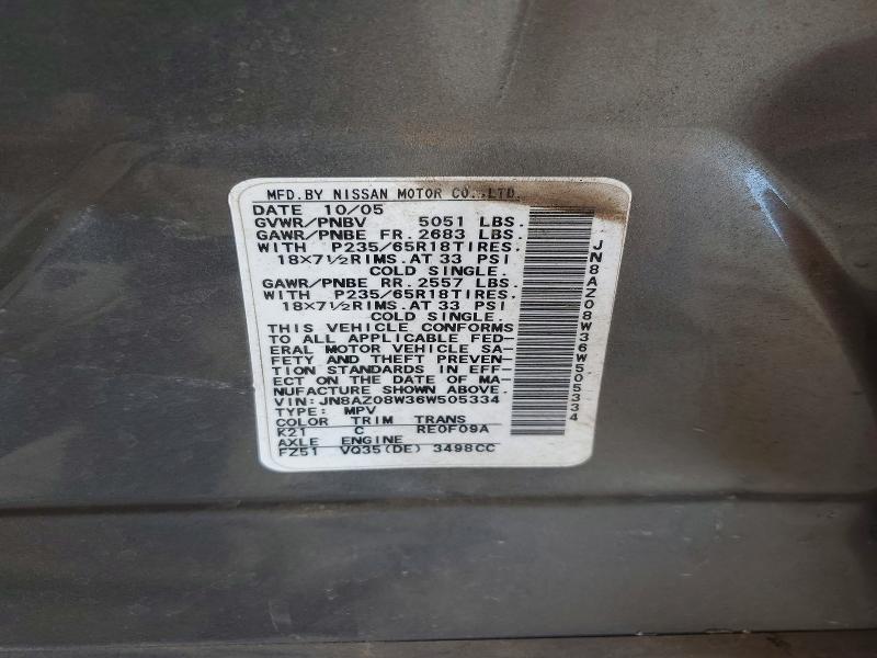 Aukcja sprzedaży 2006 Nissan Murano, vin: JN8AZ08W36W505334, numer aukcji: 55185206