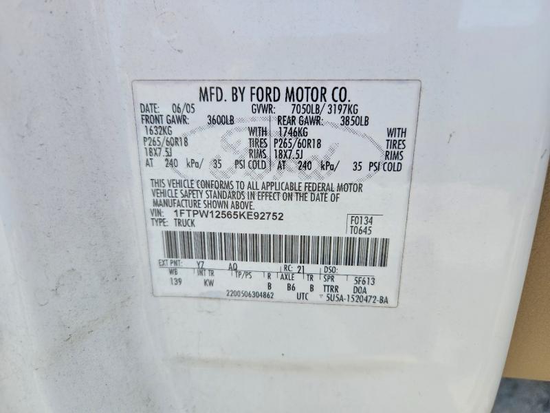 Продаж на аукціоні авто 2005 Ford F150, vin: 1FTPW12565KE92752, номер лоту: 52490266