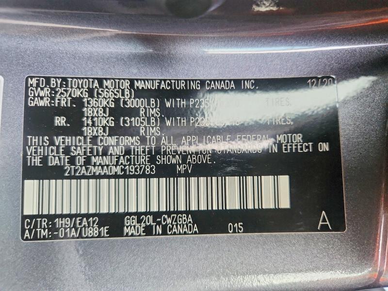 54823586 :رقم المزاد ، 2T2AZMAA0MC193783 vin ، 2021 Lexus Rx 350 مزاد بيع