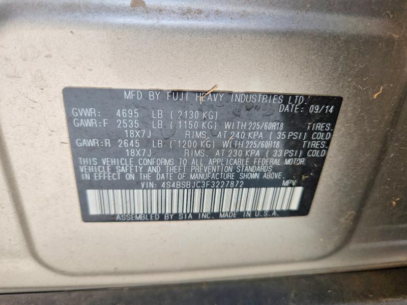 2015 Subaru Outback მანქანა იყიდება აუქციონზე, vin: 4S4BSBJC3F3227872, აუქციონის ნომერი: 52922926