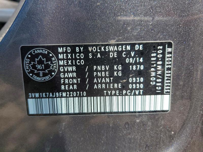 Aukcja sprzedaży 2015 Volkswagen Jetta, vin: 3VW1K7AJ9FM220710, numer aukcji: 52902836
