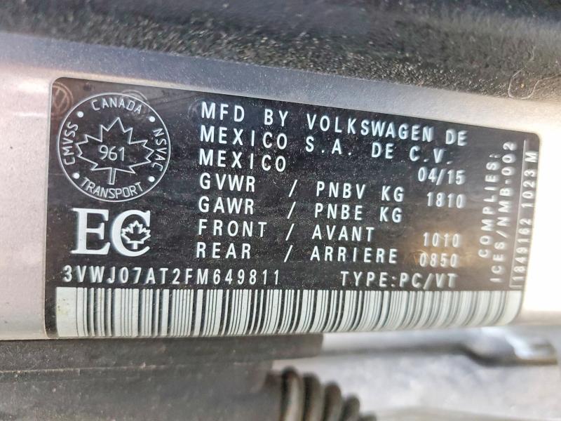 51410316 :رقم المزاد ، 3VWJ07AT2FM649811 vin ، 2015 Volkswagen Beatle مزاد بيع