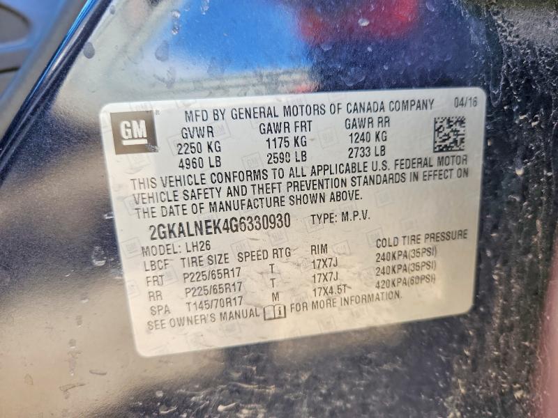 Aukcja sprzedaży 2016 Gmc Terrain, vin: 2GKALNEK4G6330930, numer aukcji: 52401346