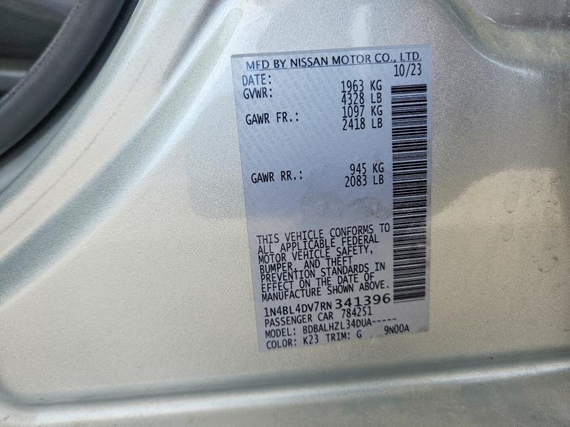 Продажа на аукционе авто 2024 Nissan Altima, vin: 1N4BL4DV7RN341396, номер лота: 48299206