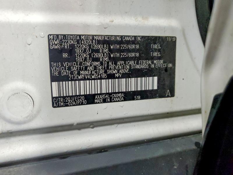 Aukcja sprzedaży 2020 Toyota Rav4, vin: 2T3EWRFV4LW054185, numer aukcji: 54060226