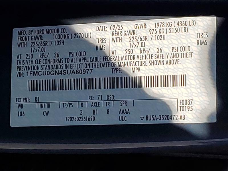 Aukcja sprzedaży 2025 Ford Escape, vin: 1FMCU0GN4SUA80977, numer aukcji: 53289266