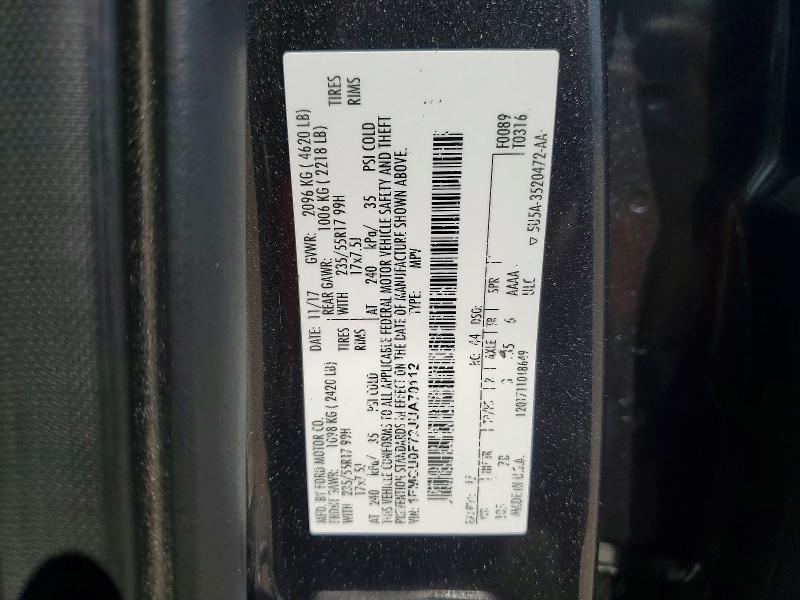 Продажа на аукционе авто 2018 Ford Escape, vin: 1FMCU0F72JUA70112, номер лота: 53041106