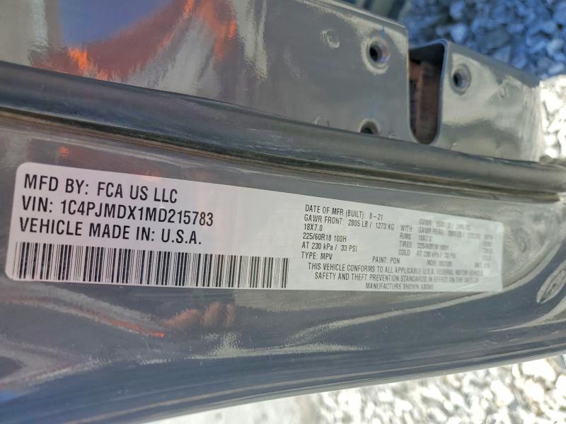 2021 Jeep Cherokee მანქანა იყიდება აუქციონზე, vin: 1C4PJMDX1MD215783, აუქციონის ნომერი: 52064976