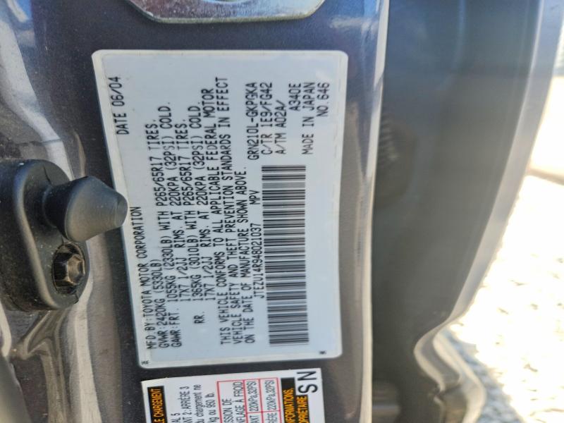 52605316 :رقم المزاد ، JTEZU14R948021037 vin ، 2004 Toyt 4runner مزاد بيع