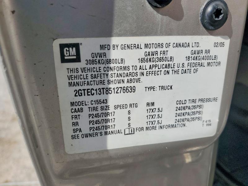 Auction sale of the 2005 Gmc New Sierra, vin: 2GTEC13T851276639, lot number: 53380646