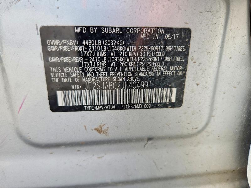 2018 Subaru Forester მანქანა იყიდება აუქციონზე, vin: JF2SJABC2JH404991, აუქციონის ნომერი: 54446866