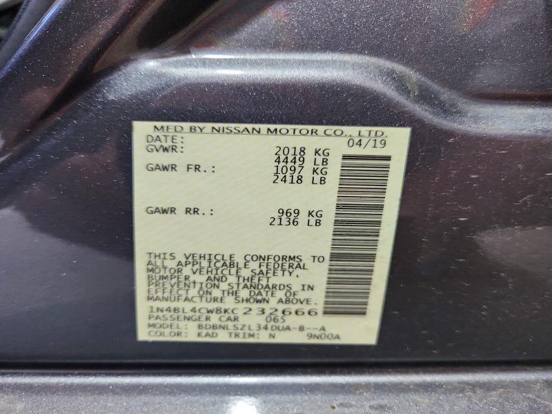 55128976 :رقم المزاد ، 1N4BL4CW8KC232666 vin ، 2019 Nissan Altima مزاد بيع