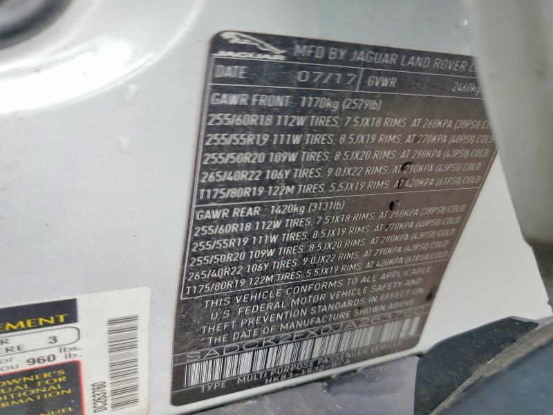 Продаж на аукціоні авто 2018 Jaguar F-pace, vin: SADCK2FX0JA263760, номер лоту: 51528016