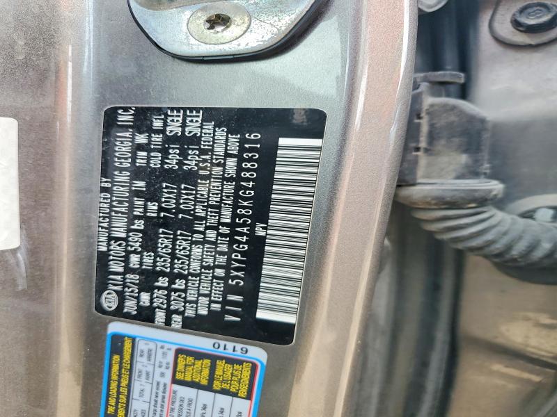 Auction sale of the 2019 Kia Sorento, vin: 5XYPG4A58KG488316, lot number: 53997776