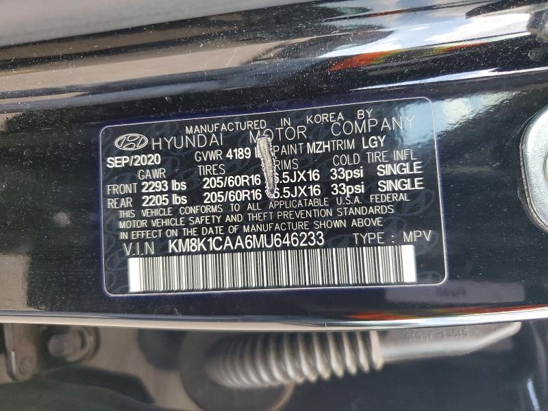 Продажа на аукционе авто 2021 Hyundai Kona, vin: KM8K1CAA6MU646233, номер лота: 52900946