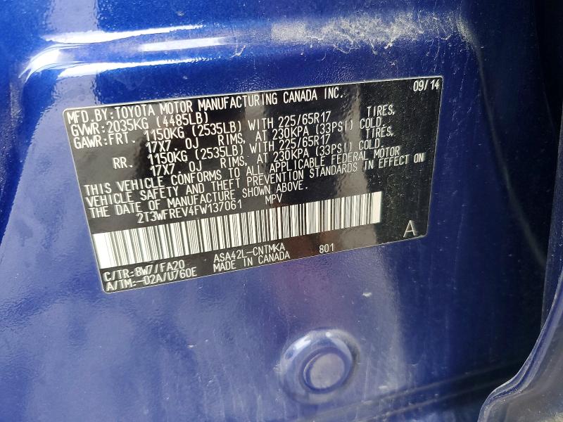 Продаж на аукціоні авто 2015 Toyota Rav4, vin: 2T3WFREV4FW137061, номер лоту: 55584596