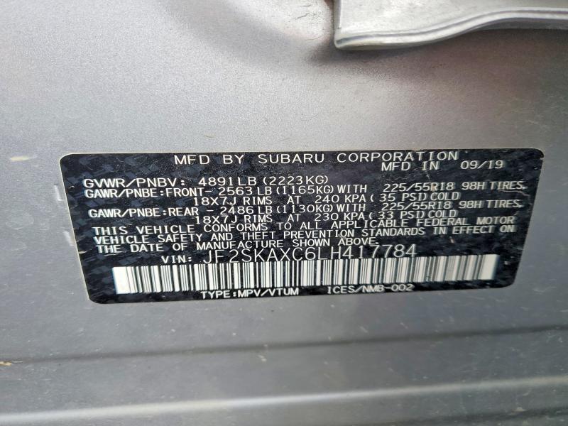 53563096 :رقم المزاد ، JF2SKAXC6LH417784 vin ، 2020 Subaru Forester مزاد بيع
