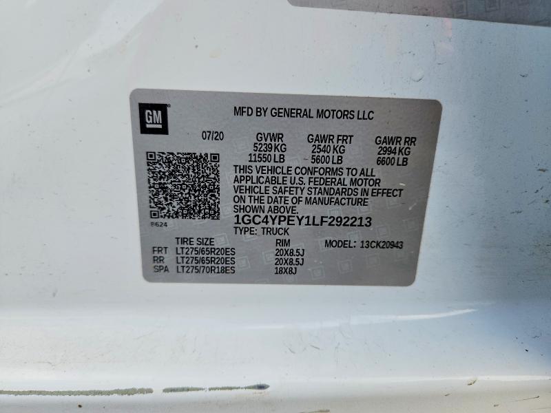 2020 Chevrolet Silverado მანქანა იყიდება აუქციონზე, vin: 1GC4YPEY1LF292213, აუქციონის ნომერი: 52554476