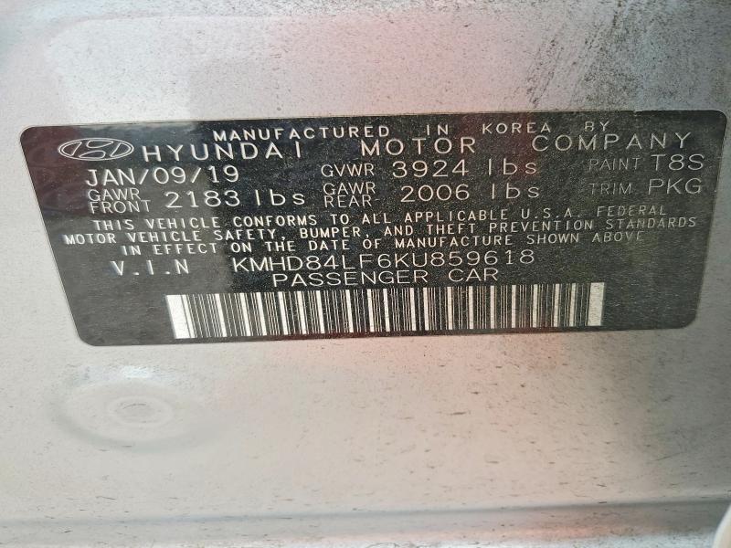 Aukcja sprzedaży 2019 Hyundai Elantra, vin: KMHD84LF6KU859618, numer aukcji: 52176116