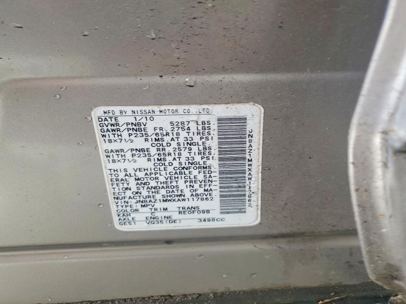 Продажа на аукционе авто 2010 Nissan Murano, vin: JN8AZ1MWXAW117862, номер лота: 52507146