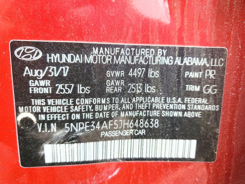 2018 Hyundai Sonata მანქანა იყიდება აუქციონზე, vin: 5NPE34AF5JH648638, აუქციონის ნომერი: 53837506