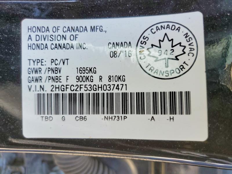 Продаж на аукціоні авто 2016 Honda Civic, vin: 2HGFC2F53GH037471, номер лоту: 55110956
