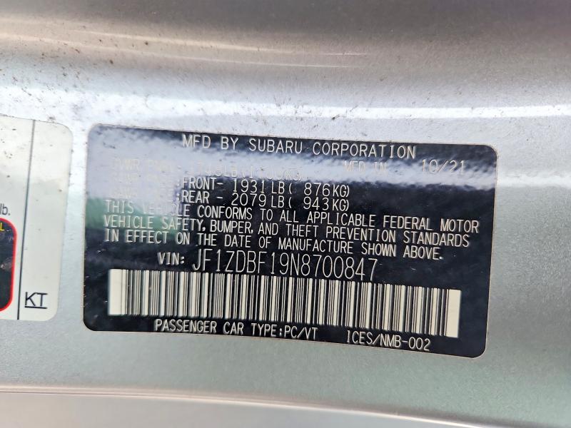 Продажа на аукционе авто 2022 Subaru Brz, vin: JF1ZDBF19N8700847, номер лота: 52613606