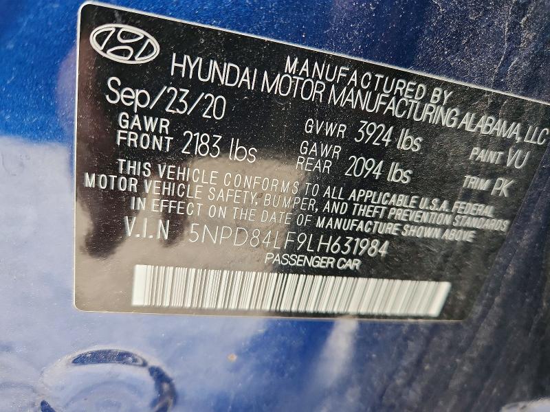 Aukcja sprzedaży 2020 Hyundai Elantra, vin: 5NPD84LF9LH631984, numer aukcji: 54307286