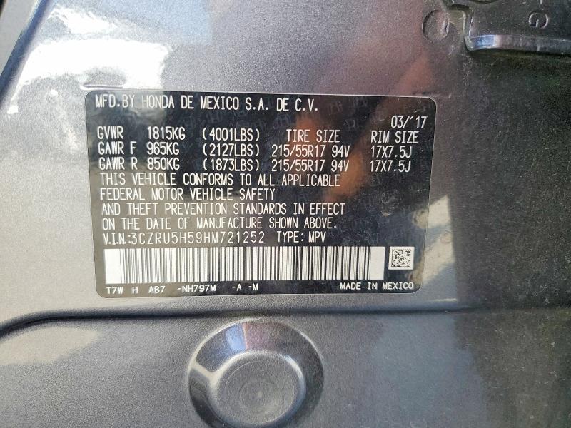 Продажа на аукционе авто 2017 Honda Hr-v, vin: 3CZRU5H59HM721252, номер лота: 53133356