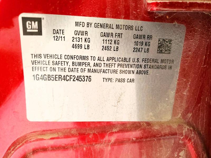52575536 :رقم المزاد ، 1G4GB5ER4CF245376 vin ، 2012 Buick Lacrosse مزاد بيع