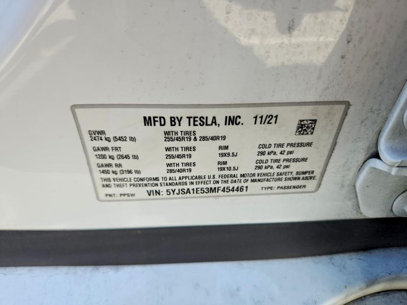 Aukcja sprzedaży 2021 Tesla Model S, vin: 5YJSA1E53MF454461, numer aukcji: 54659326