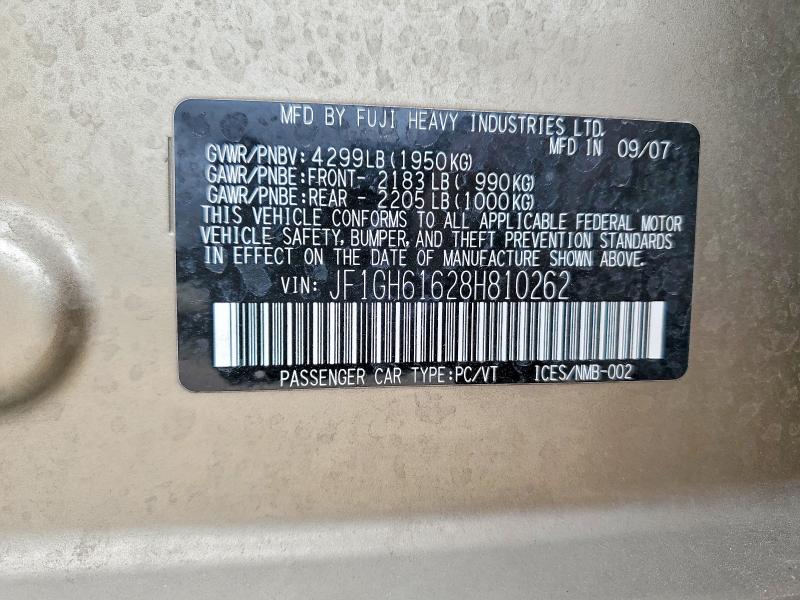 Aukcja sprzedaży 2008 Subaru Impreza, vin: JF1GH61628H810262, numer aukcji: 54412536