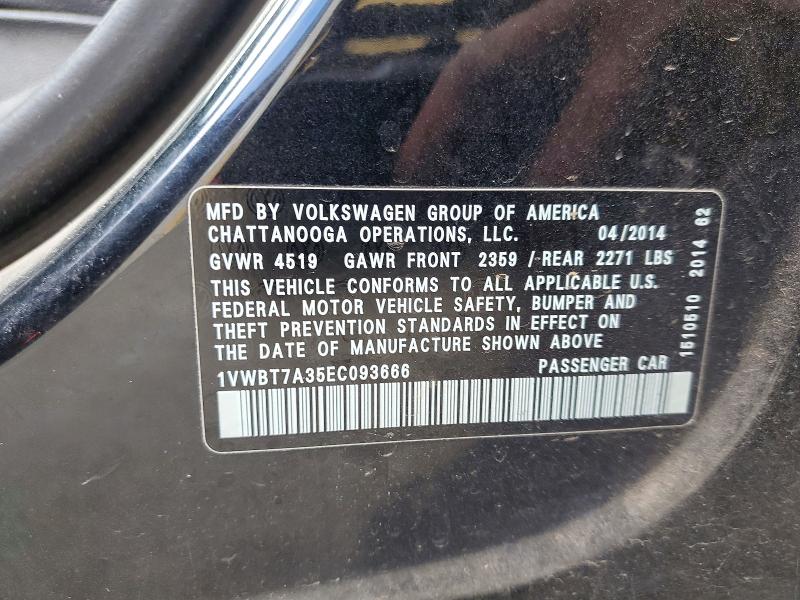 Продажа на аукционе авто 2014 Volkswagen Passat, vin: 1VWBT7A35EC093666, номер лота: 55462956
