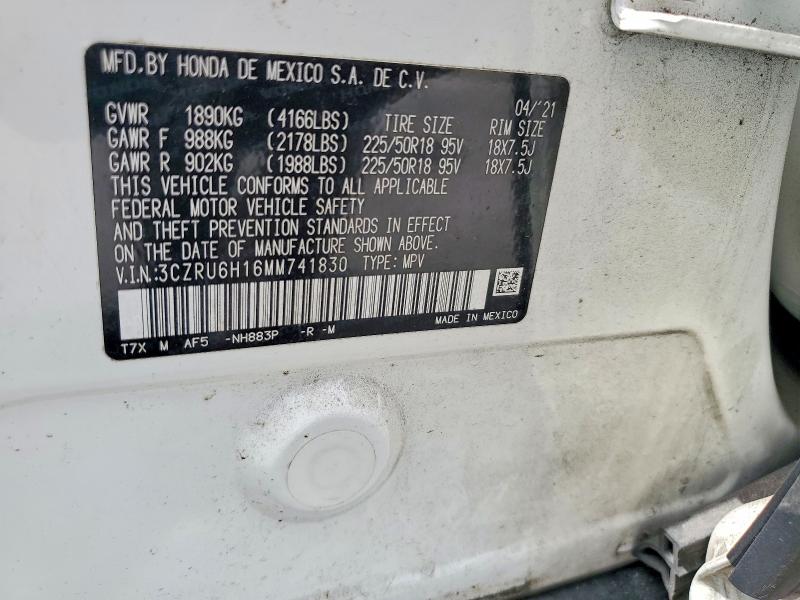 2021 Honda Hr-v მანქანა იყიდება აუქციონზე, vin: 3CZRU6H16MM741830, აუქციონის ნომერი: 54879286