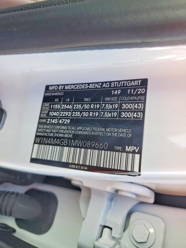 54168186 :رقم المزاد ، W1N4M4GB1MW089660 vin ، 2021 Mercedes-benz Glb مزاد بيع