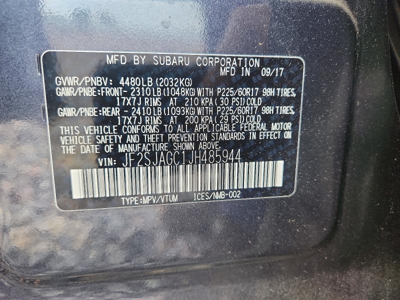 53782646 :رقم المزاد ، JF2SJAGC1JH485944 vin ، 2018 Subaru Forester مزاد بيع