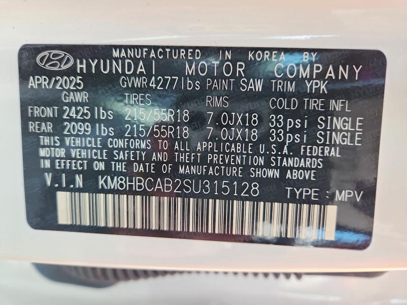 52961946 :رقم المزاد ، KM8HBCAB2SU315128 vin ، 2025 Hyundai Kona مزاد بيع