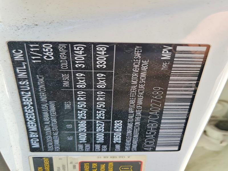 Aukcja sprzedaży 2012 Mercedes-benz Ml, vin: 4JGDA5HB7CA027689, numer aukcji: 52884856