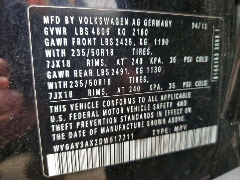 Продажа на аукционе авто 2013 Volkswagen Tiguan, vin: WVGAV3AX2DW617711, номер лота: 53381626