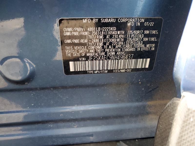 Продаж на аукціоні авто 2022 Subaru Forester, vin: JF2SKAEC9NH496437, номер лоту: 52973206