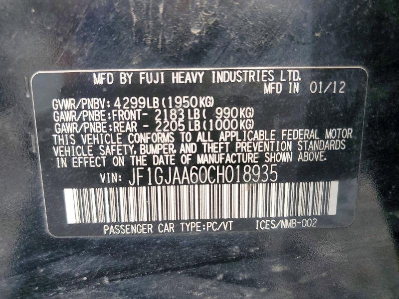 Aukcja sprzedaży 2012 Subaru Impreza, vin: JF1GJAA60CH018935, numer aukcji: 53318316