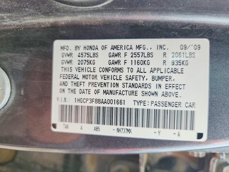 52668136 :رقم المزاد ، 1HGCP3F88AA001661 vin ، 2010 Honda Accord مزاد بيع