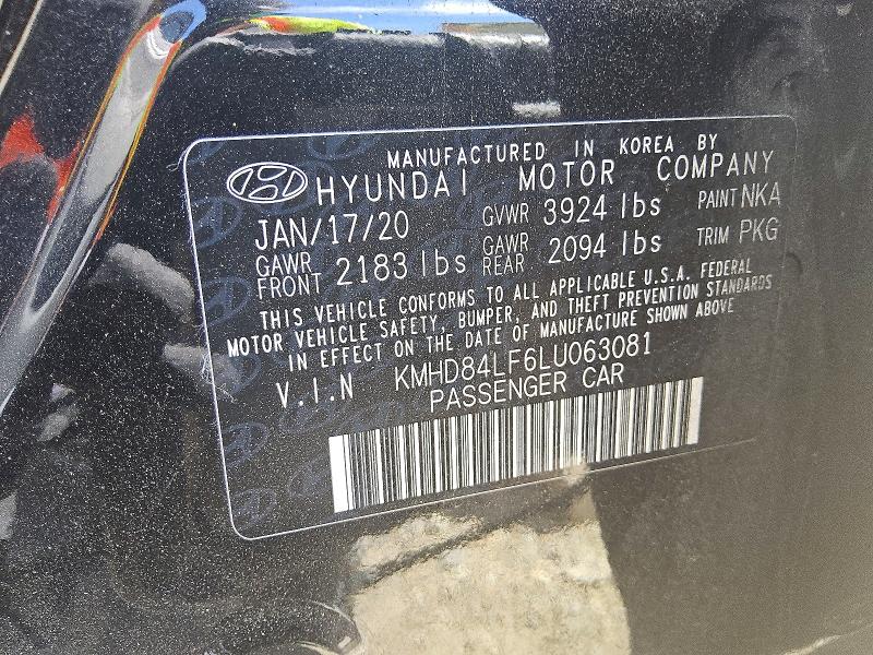 Aukcja sprzedaży 2020 Hyundai Elantra, vin: KMHD84LF6LU063081, numer aukcji: 53595966