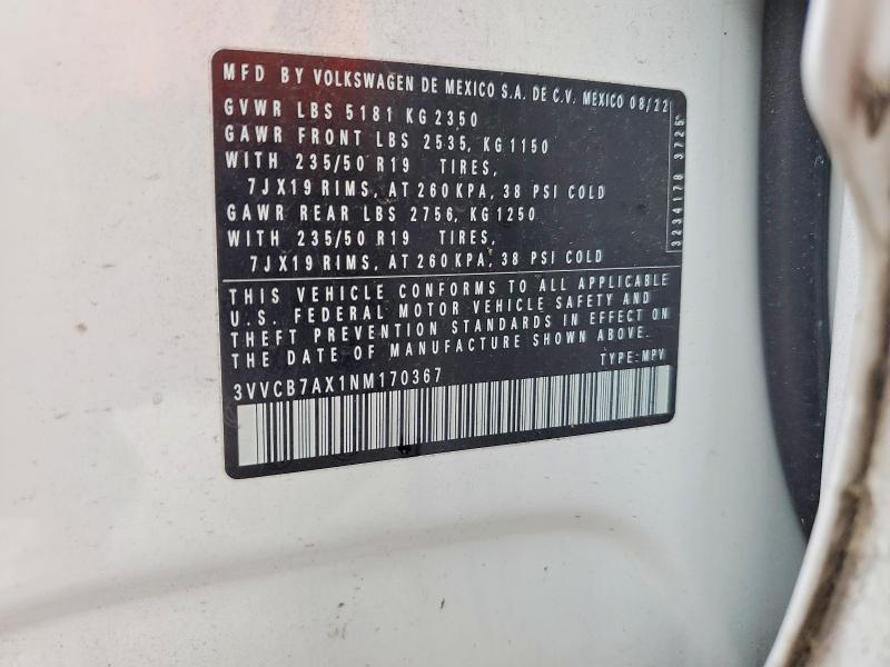 Продажа на аукционе авто 2022 Volkswagen Tiguan, vin: 3VVCB7AX1NM170367, номер лота: 54529116